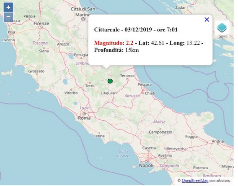 Terremoto nel Lazio oggi, 3 dicembre 2019: scossa M 2.2 in provincia di Rieti – Dati Ingv
