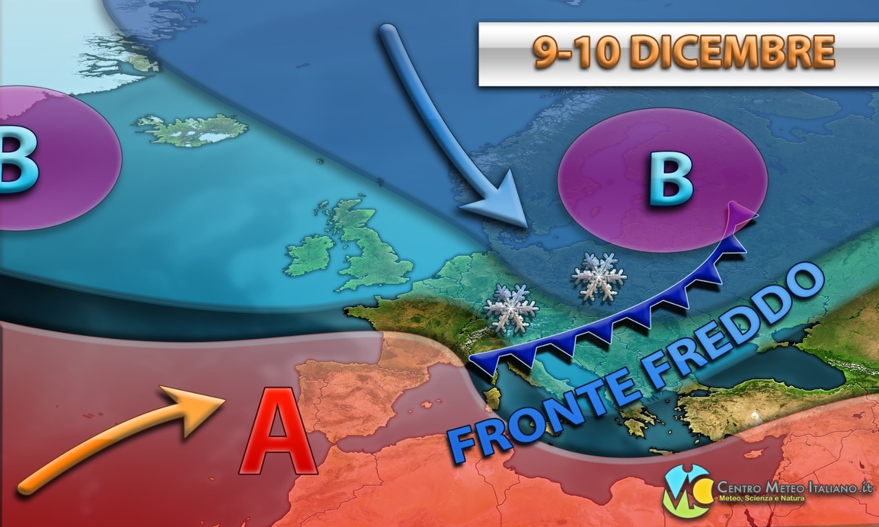 Fronte freddo in transito subito dopo il weekend dell'Immacolata?