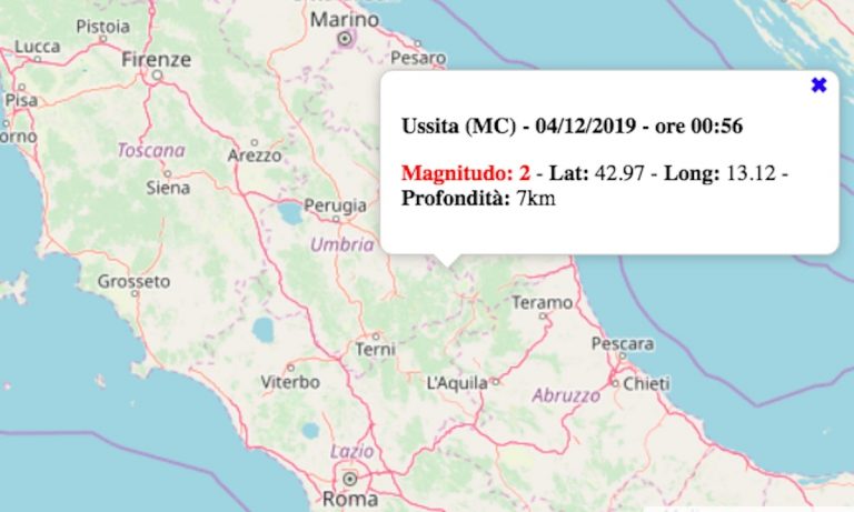 Terremoto Marche oggi 4 dicembre 2019: scossa M 2.0 in provincia di Macerata | Dati INGV