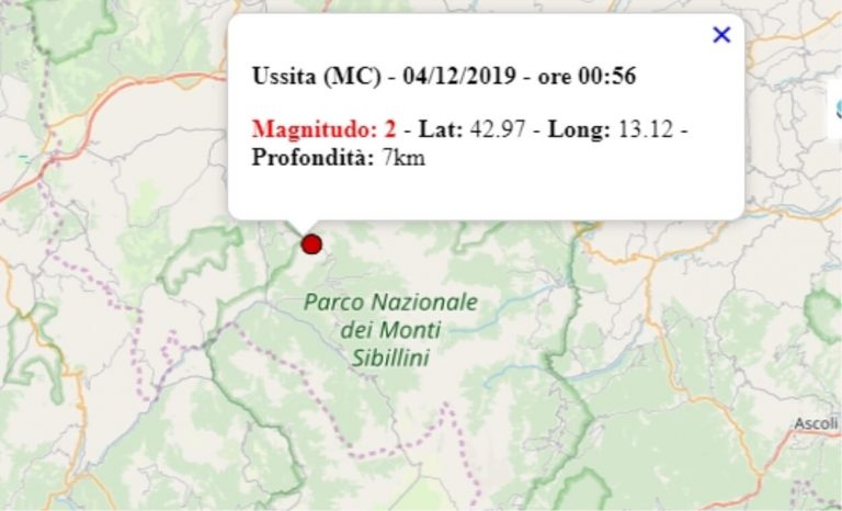 Terremoto nelle Marche oggi, 4 dicembre 2019, scossa M 2.0 provincia di Macerata – Dati Ingv