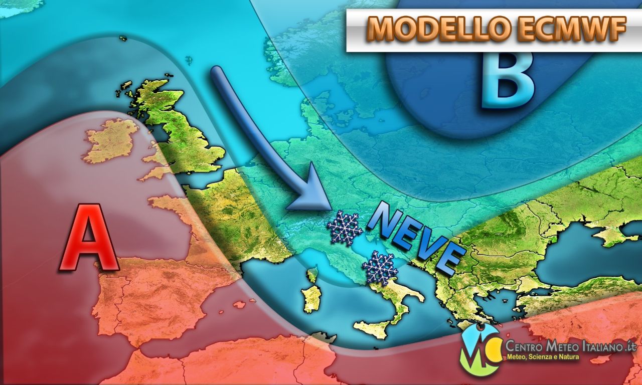 Tendenza meteo segnata dal modello inglese ECMWF.