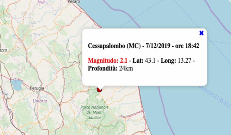Terremoto oggi nelle Marche, sabato 7 dicembre 2019: in serata scossa M 2.1 in provincia di Macerata – Dati INGV Terremoto oggi nelle Marche, sabato 7 dicembre 2019: in serata scossa M 2.1 in provincia di Macerata – Dati INGV
