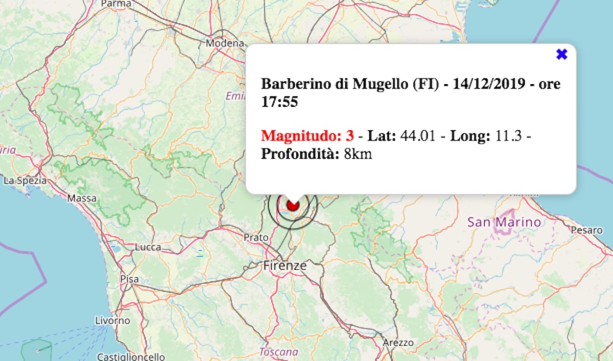 terremoto oggi toscana 14 dicembre 2019