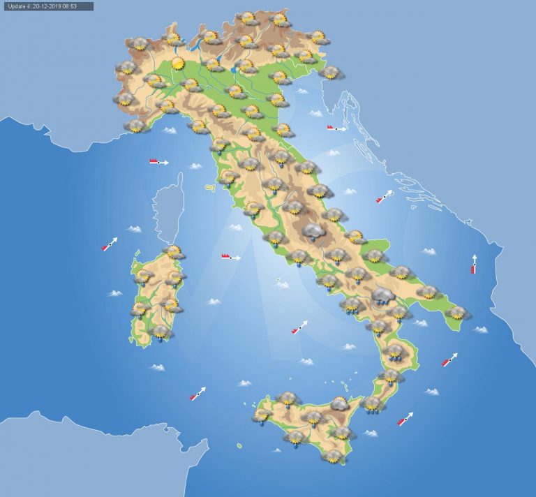 Meteo domani 21 Dicembre 2019: Altra giornata di Maltempo in Italia eccetto al nord-ovest