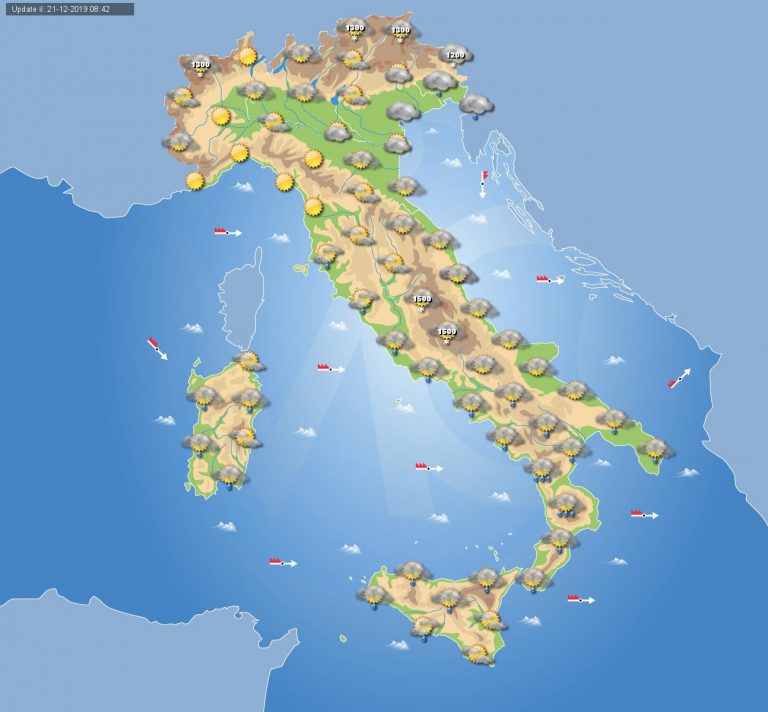 Meteo Domani 22 Dicembre 2019: variabilità sull’Italia con maltempo e locali spazi di sereno