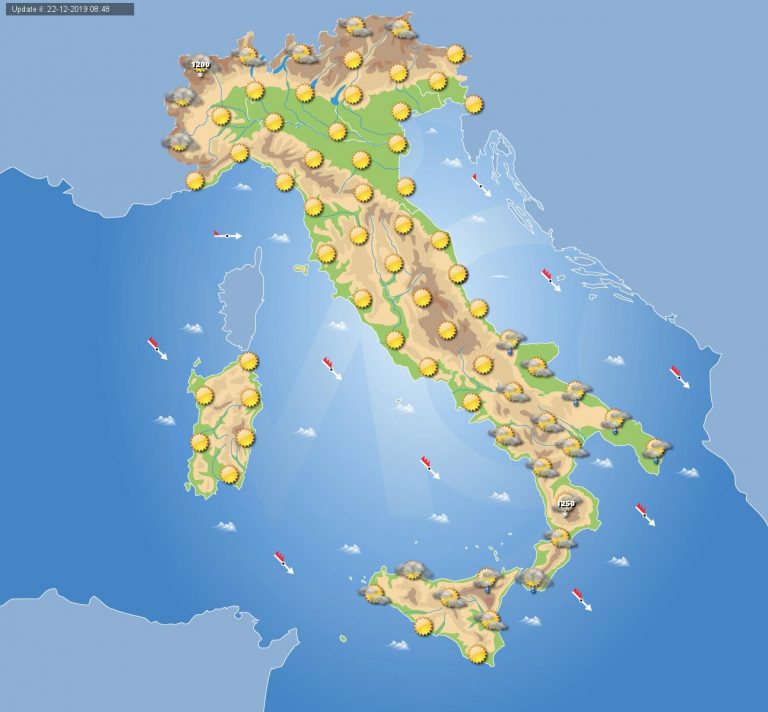 Meteo domani 23 Dicembre 2019: migliora il tempo in Italia eccetto sulle regioni più meridionali con piogge e temporali