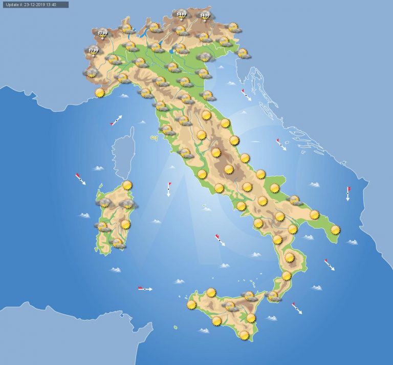 Meteo domani 24 Dicembre 2019: neve sulle Alpi di confine, sul resto dell’ITALIA sole e clima mite