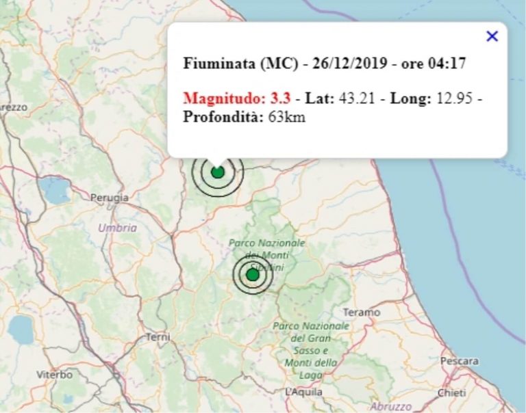 Terremoto nelle Marche oggi, giovedì 26 dicembre 2019, scossa M 3.3 avvertita in provincia di Macerata – Dati Ingv