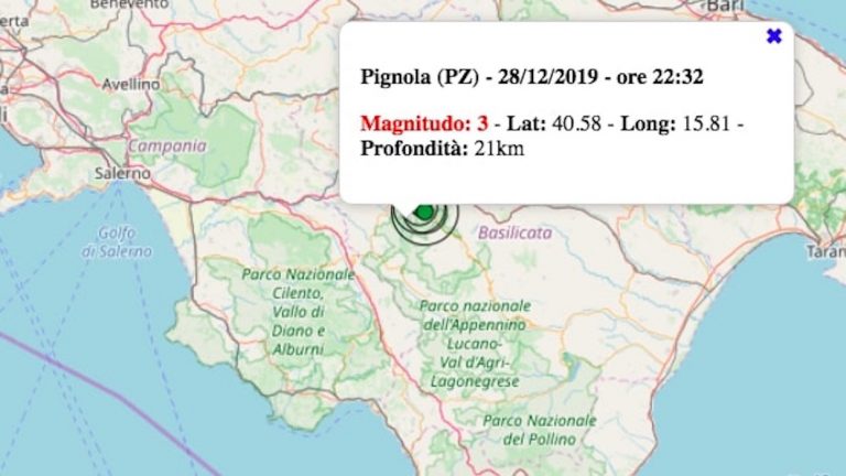 Terremoto in Basilicata oggi, sabato 28 dicembre 2019: scossa M 3.0 in provincia di Potenza | Dati INGV