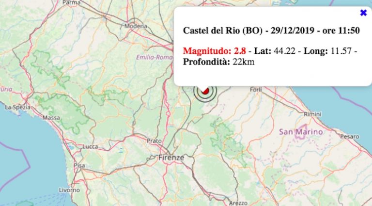 Terremoto in Emilia-Romagna oggi, domenica 29 dicembre 2019: scossa M 2.8 provincia di Bologna. Dati INGV Terremoto in Emilia-Romagna oggi, domenica 29 dicembre 2019: scossa M 2.8 provincia di Bologna. Dati INGV