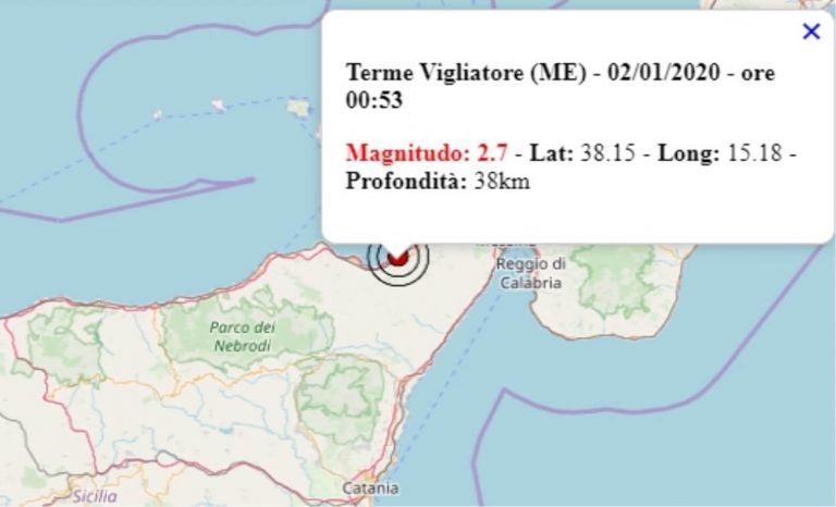 Terremoto in Sicilia oggi, giovedì 2 gennaio 2020, scossa M 2.7 in provincia Messina – Dati Ingv