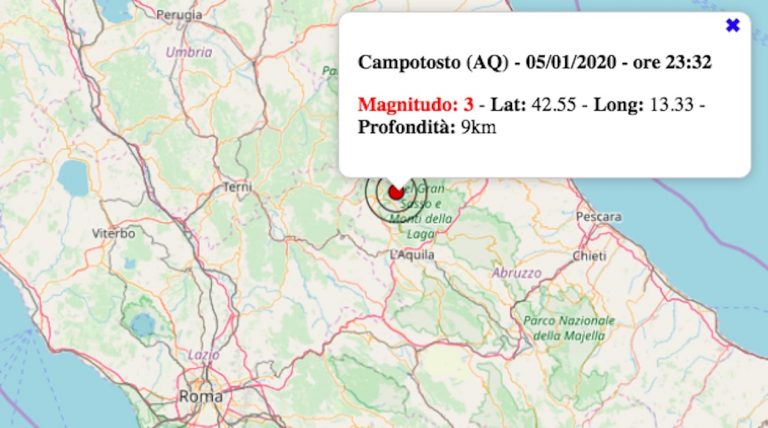 Terremoto in Abruzzo oggi, domenica 5 gennaio 2020: scossa M 3.0 in provincia de L’Aquila | Dati INGV Terremoto in Abruzzo oggi, domenica 5 gennaio 2020: scossa M 3.0 in provincia de L’Aquila | Dati INGV