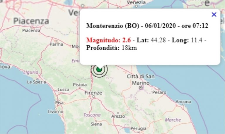 Terremoto in Emilia Romagna oggi, lunedì 6 gennaio 2020, scossa M 2.6 provincia Bologna – Dati Ingv Terremoto in Emilia Romagna oggi, lunedì 6 gennaio 2020, scossa M 2.6 provincia Bologna – Dati Ingv