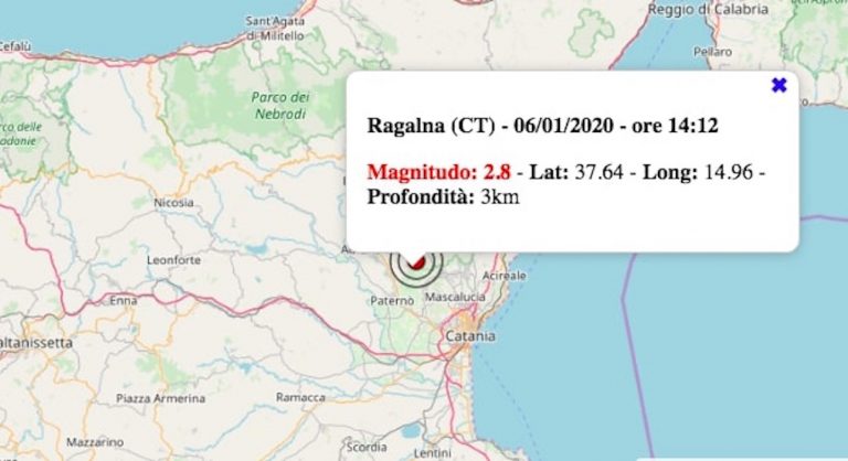 Terremoto in Sicilia oggi, lunedì 6 gennaio 2020: scossa M 2.8 in provincia di Catania | Dati INGV Terremoto in Sicilia oggi, lunedì 6 gennaio 2020: scossa M 2.8 in provincia di Catania | Dati INGV