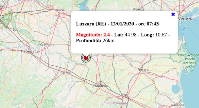 Terremoto in Emilia-Romagna oggi, domenica 12 gennaio 2020: scossa M 2.4 provincia di Reggio | Dati INGV