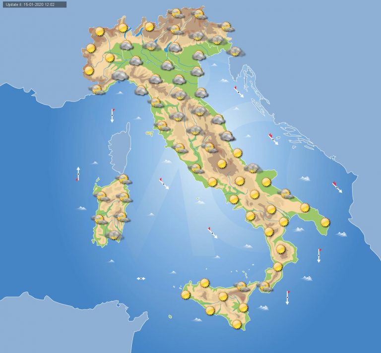 Meteo domani 16 Gennaio 2020: nubi in transito al nord Italia e deboli piogge in Liguria, stabile e soleggiato altrove