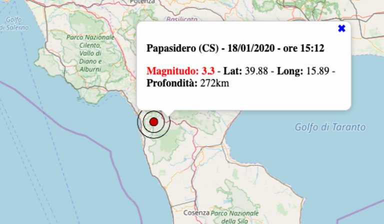 Terremoto oggi in Calabria, 18 gennaio 2020: nel pomeriggio scossa M 3.3 in provincia di Cosenza – Dati INGV Terremoto oggi in Calabria, 18 gennaio 2020: nel pomeriggio scossa M 3.3 in provincia di Cosenza – Dati INGV