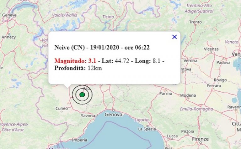 Terremoto in Piemonte oggi, domenica 19 gennaio 2020: scossa M 3.1 in provincia Cuneo | Dati INGV Terremoto in Piemonte oggi, domenica 19 gennaio 2020: scossa M 3.1 in provincia Cuneo | Dati INGV