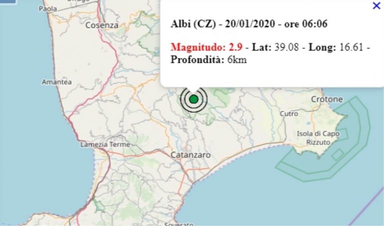 Terremoto in Calabria oggi, 20 gennaio 2020: scossa M 2.9 in provincia di Catanzaro | Dati INGV