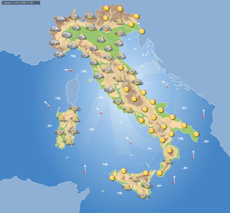 Meteo domani 24 Gennaio 2020: piogge in arrivo in Sardegna, Toscana e sul nord-ovest Italia, altrove ancora asciutto e mite