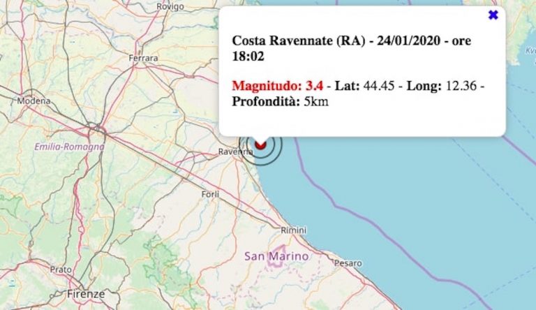 Terremoto in Emilia-Romagna oggi, venerdì 24 gennaio 2020: scossa M 3.4 vicino Ravenna – Dati INGV Terremoto in Emilia-Romagna oggi, venerdì 24 gennaio 2020: scossa M 3.4 vicino Ravenna – Dati INGV