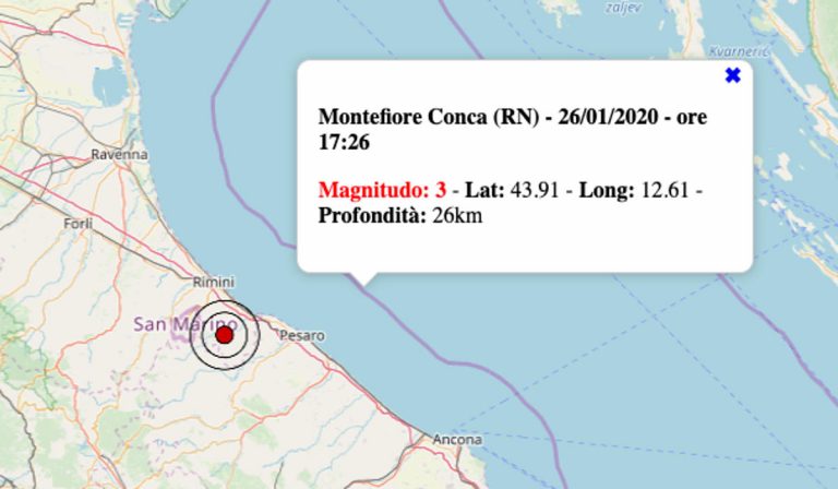 Terremoto oggi in Emilia Romagna, domenica 26 gennaio 2020: scossa M 3.0 in provincia di Rimini – Dati INGV Terremoto oggi in Emilia Romagna, domenica 26 gennaio 2020: scossa M 3.0 in provincia di Rimini – Dati INGV