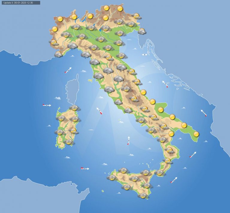 Previsioni Meteo domani 31 Gennaio 2020: deboli piogge o pioviggini lungo le regioni tirreniche, stabile sul resto dell’Italia