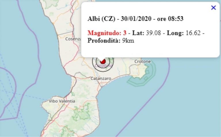 Terremoto in Calabria oggi, giovedì 30 gennaio 2020, scossa M 3.0 avvertita in provincia di Catanzaro – Dati Ingv