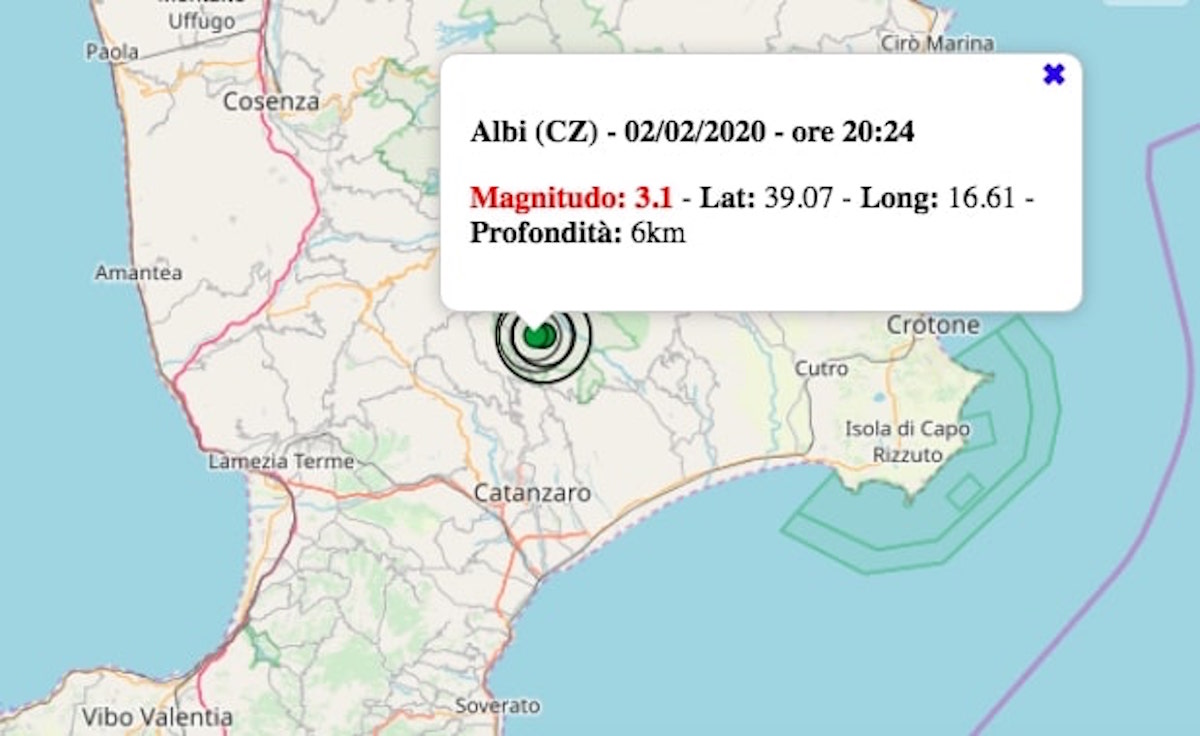 Terremoto in Calabria oggi, 2 febbraio 2020: scossa M 3.1 ...