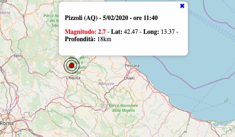 Terremoto oggi in Abruzzo, 5 febbraio 2020: scossa M 2.7 in provincia de L’Aquila | Dati INGV Terremoto oggi in Abruzzo, 5 febbraio 2020: scossa M 2.7 in provincia de L’Aquila | Dati INGV