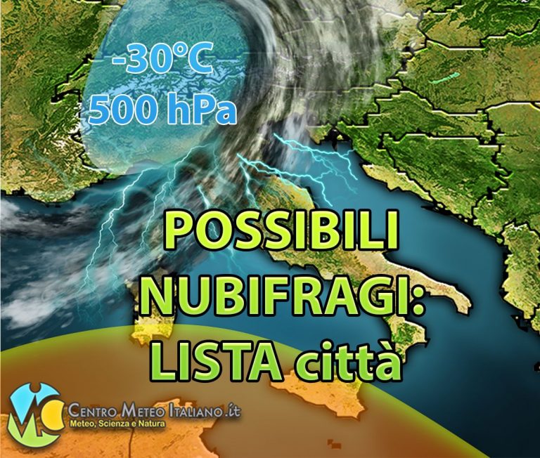 METEO – Arriva il FRONTE FREDDO, rischio NUBIFRAGI: ecco dove