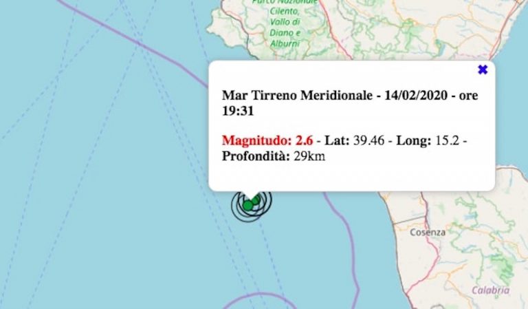 Terremoto Calabria oggi, venerdì 14 febbraio 2020: scossa M 2.6 in mare | Dati INGV