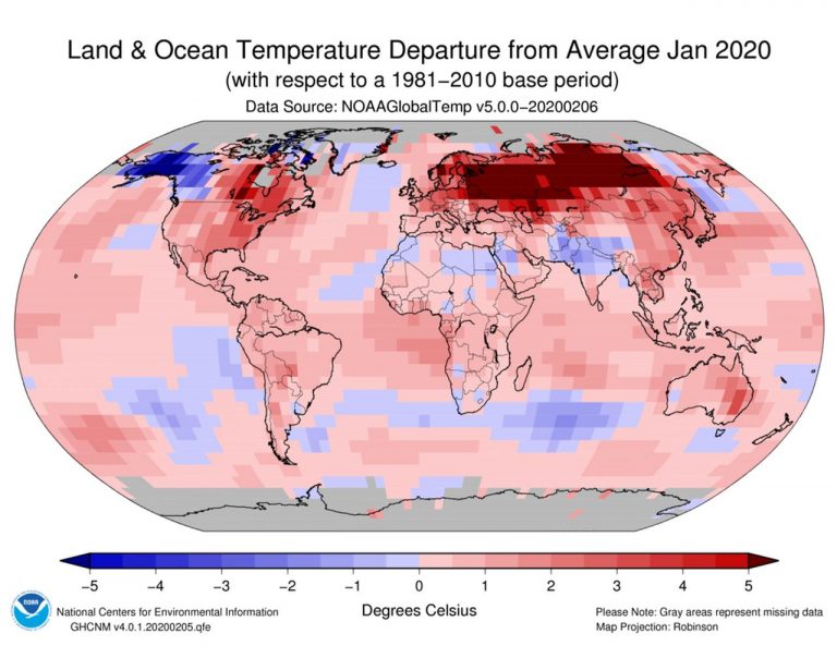 METEO – NOAA: Gennaio 2020 è stato il più caldo della storia a livello globale, tutti i dettagli