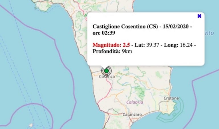 Terremoto in Calabria oggi, sabato 15 febbraio 2020: scossa M 2.5 in provincia Cosenza | Dati INGV Terremoto in Calabria oggi, sabato 15 febbraio 2020: scossa M 2.5 in provincia Cosenza | Dati INGV