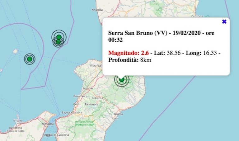 Terremoto in Calabria oggi, mercoledì 19 febbraio 2020: scossa M 2.6 in provincia di Vibo Valentia | Dati INGV