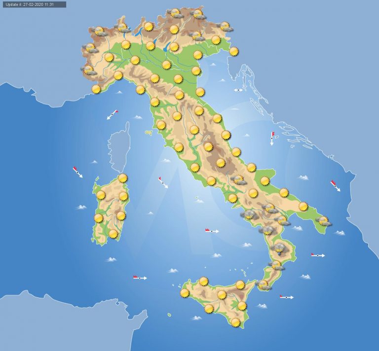 PREVISIONI METEO domani 28 febbraio 2020: migliora il tempo in giornata su tutta Italia, residue piogge al mattino al sud