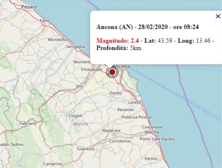 Terremoto nelle Marche oggi, 28 febbraio 2020, scossa M 2.4 ad Ancona | Dati ufficiali INGV Terremoto nelle Marche oggi, 28 febbraio 2020, scossa M 2.4 ad Ancona | Dati ufficiali INGV