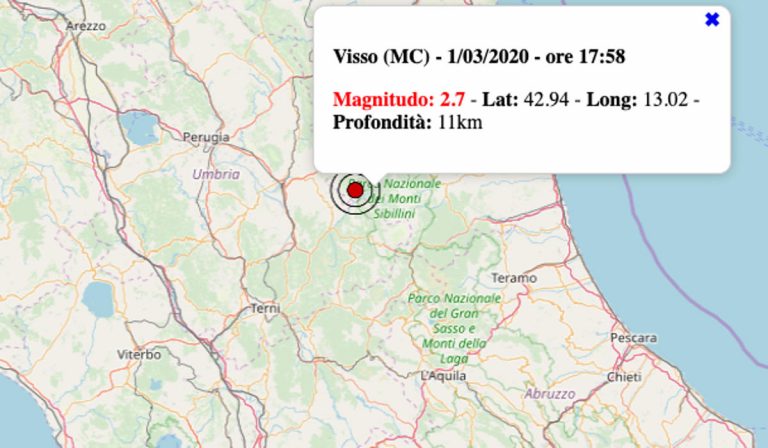 Terremoto oggi nelle Marche, 1 marzo 2020: nel pomeriggio scossa M 2.7, provincia di Macerata – Dati INGV Terremoto oggi nelle Marche, 1 marzo 2020: nel pomeriggio scossa M 2.7, provincia di Macerata – Dati INGV