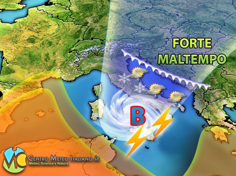 METEO ITALIA – Nuovo VORTICE CICLONICO in arrivo, pioggia e NEVE nelle prossime ore. I dettagli