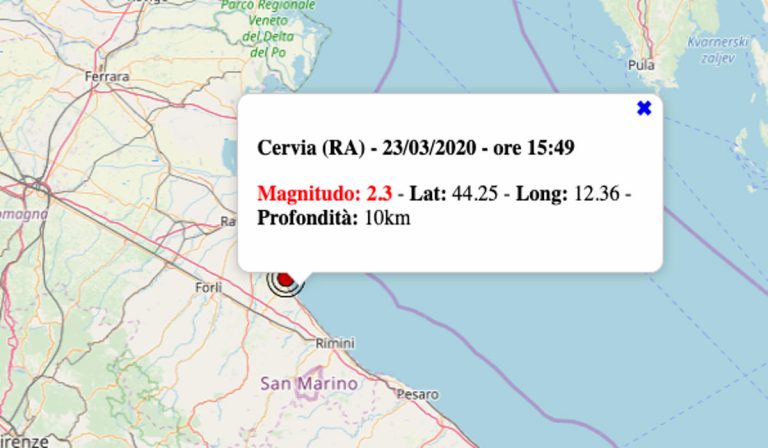 Terremoto oggi in Emilia Romagna, lunedì 23 marzo 2020: scossa M 2.3 in provincia di Ravenna – Dati INGV
