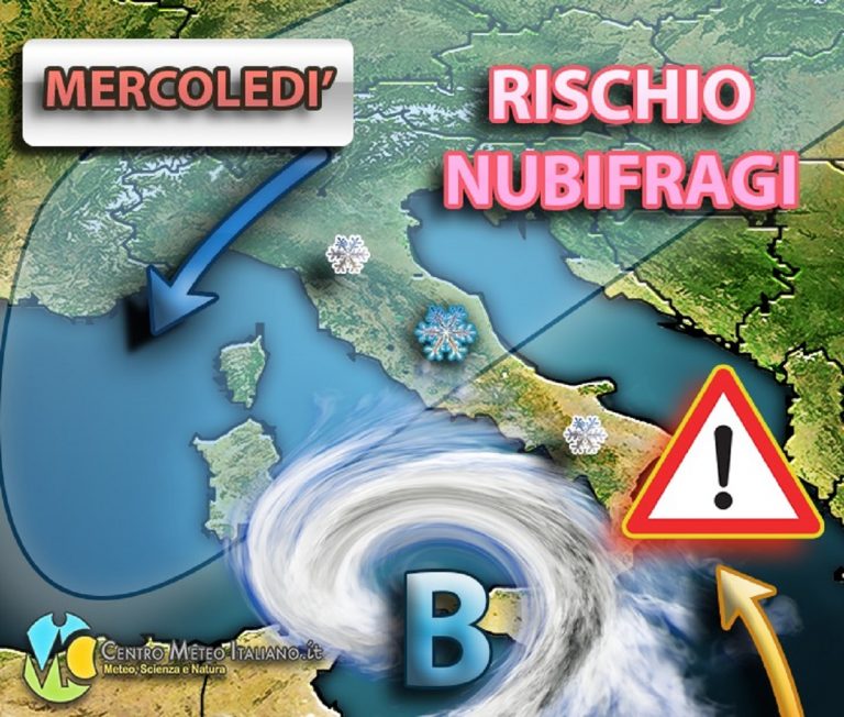 PREVISIONI METEO – MALTEMPO invernale in arrivo in ITALIA, possibili NUBIFRAGI al sud