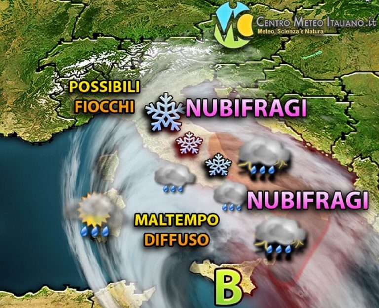 METEO: MALTEMPO in arrivo al sud ITALIA con NUBIFRAGI e NEVE copiosa, i dettagli