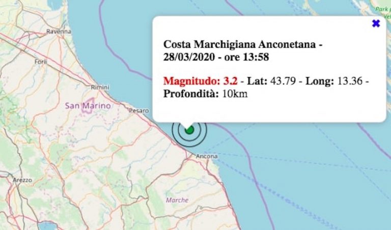 Terremoto nelle Marche oggi, domenica 28 marzo 2020: scossa M 3.2 vicino Ancona | DATI INGV