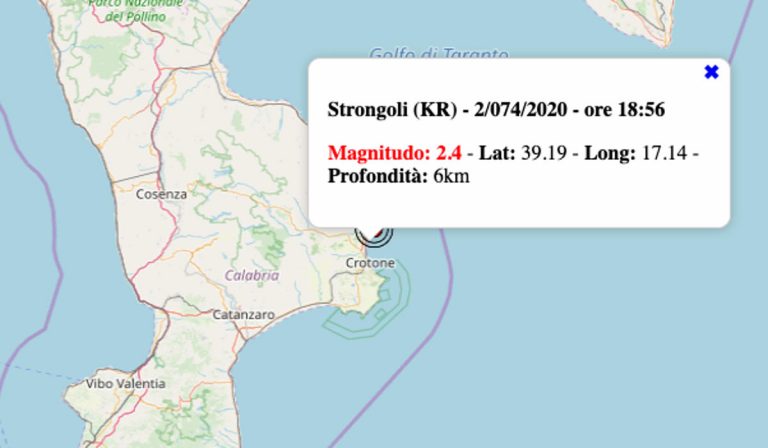 Terremoto oggi Calabria, 2 aprile 2020: scossa M 2.4 in provincia di Crotone – Dati INGV