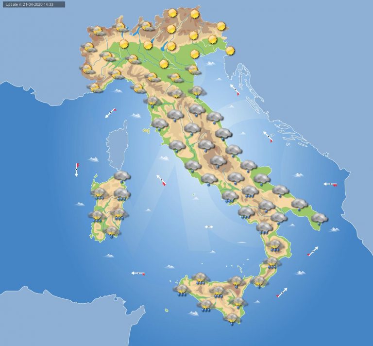 PREVISIONI METEO domani 22 Aprile 2020: maltempo al centro-sud Italia, miglioramento al nord