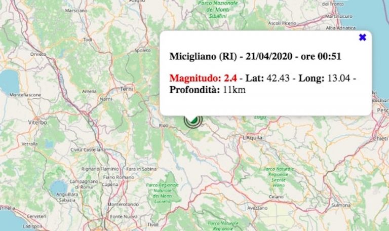 Terremoto nel Lazio oggi, martedì 21 aprile 2020: scossa M 2.4 in provincia di Rieti | Dati INGV Terremoto nel Lazio oggi, martedì 21 aprile 2020: scossa M 2.4 in provincia di Rieti | Dati INGV
