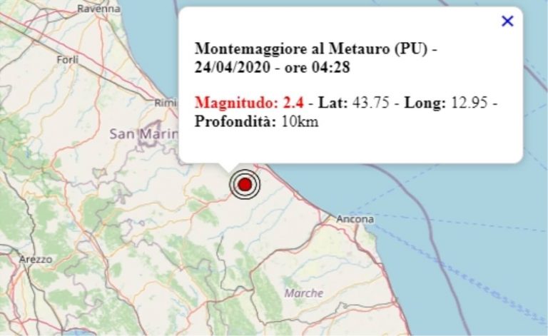 Terremoto nelle Marche oggi, 24 aprile 2020: scossa M 2.4 in provincia di Pesaro Urbino – Dati Ingv
