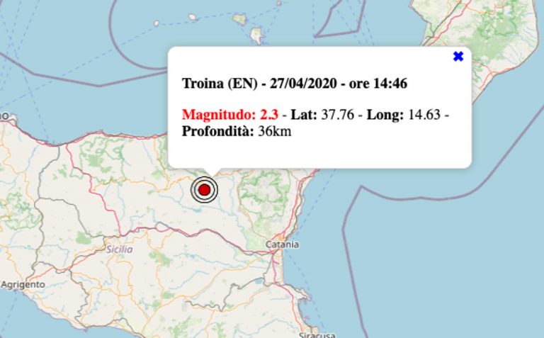 Terremoto oggi Sicilia, 27 aprile 2020: nel pomeriggio scossa M 2.3 in provincia di Enna – Dati INGV