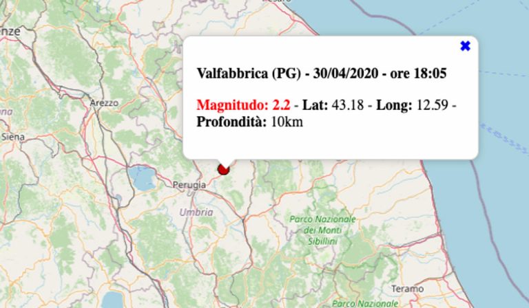 Terremoto oggi Umbria, 30 aprile 2020: scossa M 2.2 in provincia di Perugia – Dati INGV Terremoto oggi Umbria, 30 aprile 2020: scossa M 2.2 in provincia di Perugia – Dati INGV