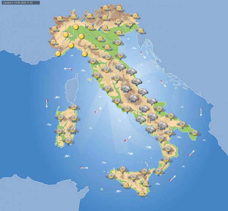 PREVISIONI METEO domani 20 Maggio 2020: Maltempo su Emilia Romagna e centro-sud Italia, migliora altrove